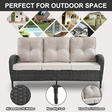 Patio Wicker Chairs Swivel Rocker – Outdoor Swivel Rocking Chairs Set of 2 with Rattan Side Table, Patio Swivel Glider Chair 3 Piece Patio Furniture Sets for Deck Porch Pool Brown/Blue